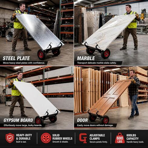 Heavy Duty Panel Dolly & Slab Mover for One-Person Transport, Drywall Dolly with Adjustable Clamps & All-Terrain Solid Wheels, 1000lbs Capacity for Live Edge Slabs, Plywood Tool for Woodworkers in Saudi Arabia