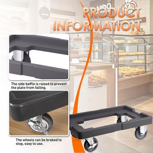 Plastic Pizza Dough Box Dolly with 5-Inch Non-Marking Casters, Rectangle，Dough Proofing Box Moving Cart for Catering and Events (Large-Fits 25.59" x 17.72" (650mm x 450mm)) in Kuwait