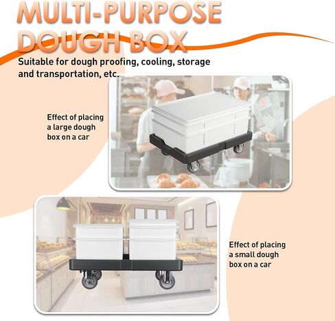 Plastic Pizza Dough Box Dolly with 5-Inch Non-Marking Casters, Rectangle，Dough Proofing Box Moving Cart for Catering and Events (Large-Fits 25.59" x 17.72" (650mm x 450mm)) in Kuwait