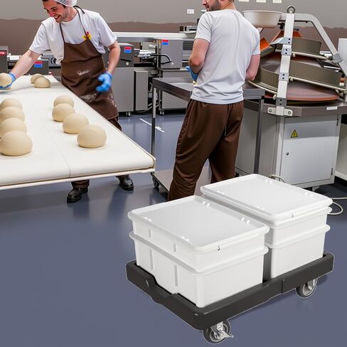 Plastic Pizza Dough Box Dolly with 5-Inch Non-Marking Casters, Rectangle，Dough Proofing Box Moving Cart for Catering and Events (Large-Fits 25.59" x 17.72" (650mm x 450mm)) in Kuwait