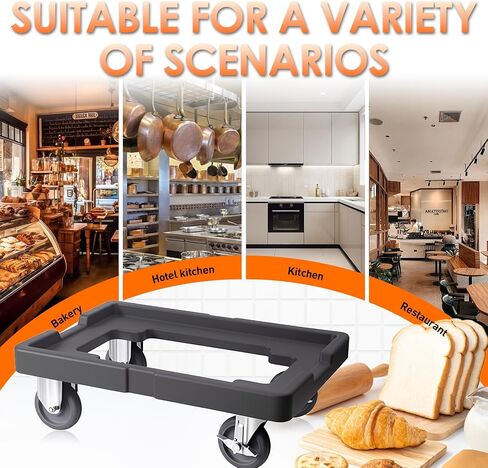 Plastic Pizza Dough Box Dolly with 5-Inch Non-Marking Casters, Rectangle，Dough Proofing Box Moving Cart for Catering and Events (Large-Fits 25.59" x 17.72" (650mm x 450mm)) in Kuwait