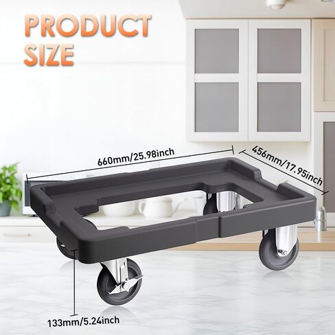 Plastic Pizza Dough Box Dolly with 5-Inch Non-Marking Casters, Rectangle，Dough Proofing Box Moving Cart for Catering and Events (Large-Fits 25.59" x 17.72" (650mm x 450mm)) in Kuwait