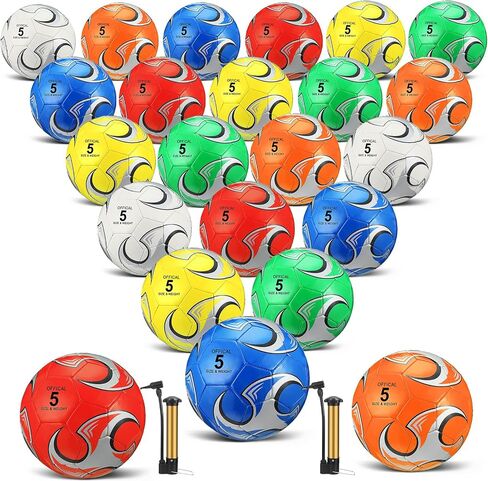 Wettarn 24 Pcs Size 5 Soccer Ball Bulk with Pump Deflated Machine Stitched Sport Soccer Balls for Outdoor Indoor Youth Team Training School PE Practice, Gift for Beginner Adults(Size 5,Vivid Colors) in Kuwait