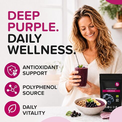 b Organic Aronia Berry Powder - Black Chokeberry Superfood High in Anthocyanins & Polyphenols - Supports Immune System - Chokeberries Organic Superfood - Aronia Berries - Vegan, Gluten-Free - 1lb in Saudi Arabia