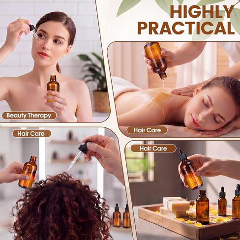 hushee 6 عبوات من زجاجات القطارة الزجاجية الكهرمانية سعة 4 أونصة للزيوت العطرية مع قطارة عين مُقاسة، 6 أغطية سوداء، 1 قمع للعناية الشخصية، زجاجات الصبغات، زجاجات السفر المقاومة للتسرب، العطور الكيميائية المعملية in Kuwait