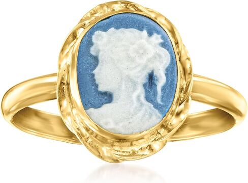 Ross-Simons Italian Blue Porcelain Cameo Ring in 18kt Gold Over Sterling in Saudi Arabia