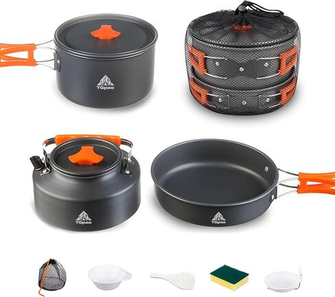 Collapsible Camping Cookware Set, Portable 4-in-1 Outdoor Camping pots and Pans Set with Nonstick Frypan, Pot, Kettle & Carry Bag, Hard-Anodized Aluminum for Camping, Hiking (2-6 Person) in Saudi Arabia