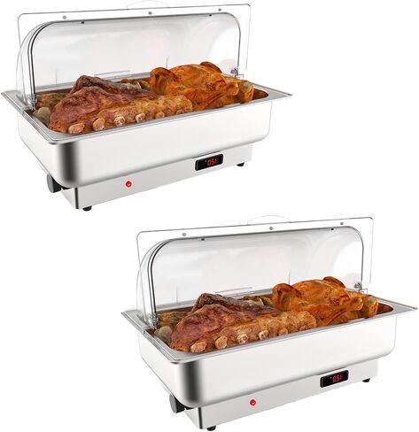 مجموعة بوفيه أطباق الغضب الكهربائية من Garvee، سخان طعام علوي 2 × 4.5 QT مع غطاء شفاف من البولي كربونات، تحكم في درجة الحرارة 400 وات 86-200 درجة فهرنهايت، غطاء من الفولاذ المقاوم للصدأ لحفلات تقديم الطعام in Kuwait