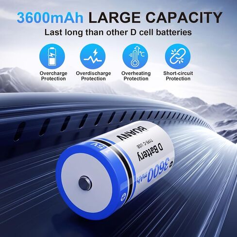 4 قطع بطاريات D قابلة لإعادة الشحن مع كابل USB 2 في 1، بطاريات ليثيوم أيون D، بطارية خلية بحجم D 1.5 فولت 3600 مللي أمبير في الساعة لألعاب الأضواء الكاشفة، والمصابيح الكهربائية، وفوانيس التخييم وأضواء العمل in Kuwait