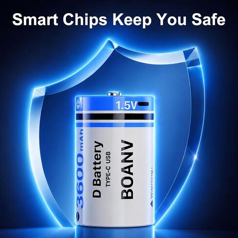 4 قطع بطاريات D قابلة لإعادة الشحن مع كابل USB 2 في 1، بطاريات ليثيوم أيون D، بطارية خلية بحجم D 1.5 فولت 3600 مللي أمبير في الساعة لألعاب الأضواء الكاشفة، والمصابيح الكهربائية، وفوانيس التخييم وأضواء العمل in Kuwait