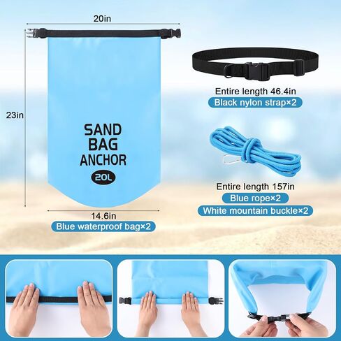 2 Pack 20L Sand Bag Anchors for Pool Floats Rafts Summer Large Canopy Sand Bags Beach Umbrella Sand Anchor for Small Boats Jetski Canoes Kayaks Tent Instant Canopies Dry Bags 2-in-1 Sand Anchor Bag in Kuwait