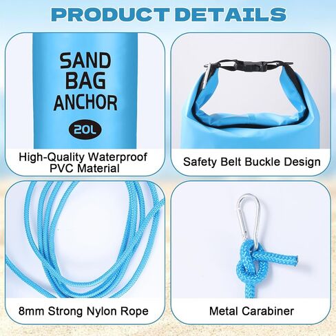 2 Pack 20L Sand Bag Anchors for Pool Floats Rafts Summer Large Canopy Sand Bags Beach Umbrella Sand Anchor for Small Boats Jetski Canoes Kayaks Tent Instant Canopies Dry Bags 2-in-1 Sand Anchor Bag in Kuwait