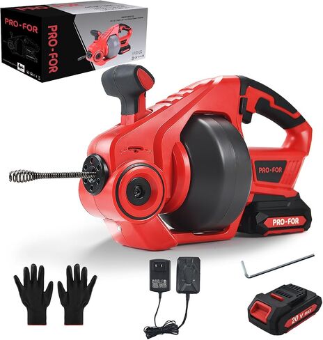 20V Cordless Electric Drain Auger, 25Ft Auto-Feed Drain Snake, Replaceable Cable, 2.0Ah Battery & Charger, LED Light, Clog Remover for Sink, Shower, Kitchen, Bathroom Pipes (3/4"-2") in Kuwait
