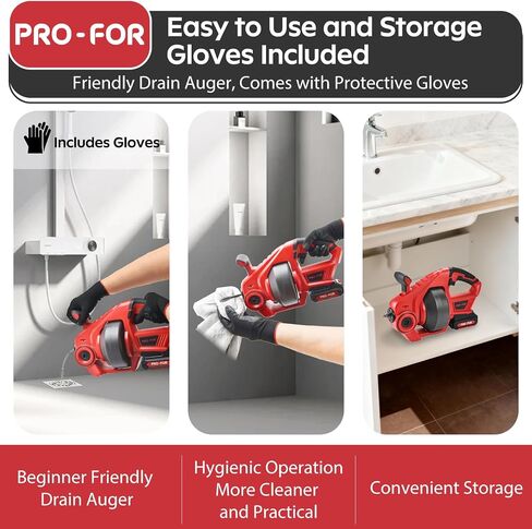 20V Cordless Electric Drain Auger, 25Ft Auto-Feed Drain Snake, Replaceable Cable, 2.0Ah Battery & Charger, LED Light, Clog Remover for Sink, Shower, Kitchen, Bathroom Pipes (3/4"-2") in Kuwait