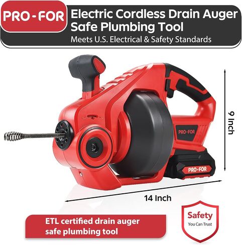 20V Cordless Electric Drain Auger, 25Ft Auto-Feed Drain Snake, Replaceable Cable, 2.0Ah Battery & Charger, LED Light, Clog Remover for Sink, Shower, Kitchen, Bathroom Pipes (3/4"-2") in Kuwait