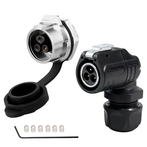 CNLINKO LP-16 3 Pin Right Angle IP68 Waterproof Connector Screw-Assembly Circular Aviation Plug and Flange Panel Mount Socket Kit for Industrial Outdoor Equipment in Kuwait