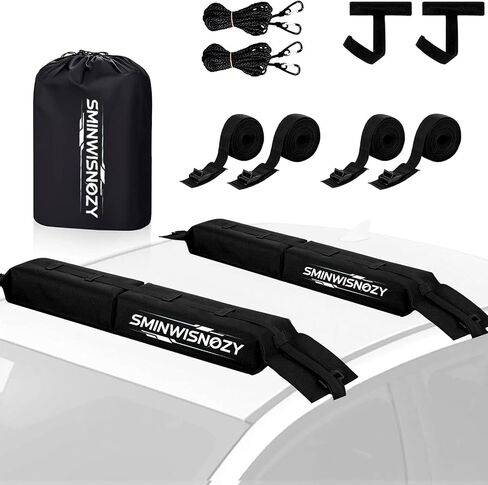 Universal Soft Roof Rack Pads with Two 16 FT Tie-Down Straps, Bow & Stern Ropes, Quick Loops & Storage Bag–Car Roof Rack for Kayak, Surfboard, SUP, Canoe–Fits Cars, SUVs, Sedans & Hatchbacks(1 Pair) in Kuwait