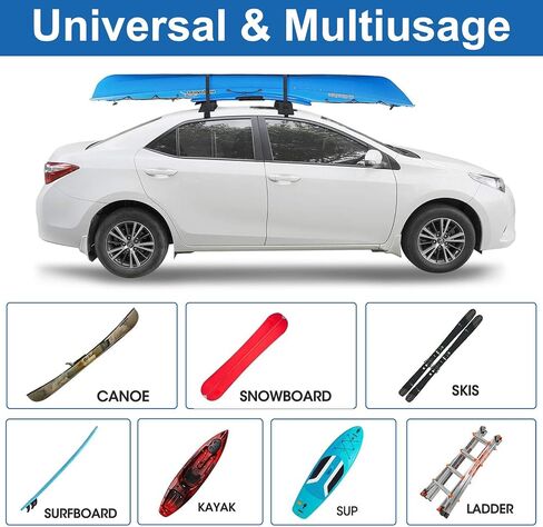 Universal Soft Roof Rack Pads with Two 16 FT Tie-Down Straps, Bow & Stern Ropes, Quick Loops & Storage Bag–Car Roof Rack for Kayak, Surfboard, SUP, Canoe–Fits Cars, SUVs, Sedans & Hatchbacks(1 Pair) in Kuwait