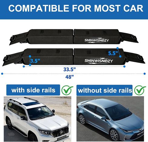 Universal Soft Roof Rack Pads with Two 16 FT Tie-Down Straps, Bow & Stern Ropes, Quick Loops & Storage Bag–Car Roof Rack for Kayak, Surfboard, SUP, Canoe–Fits Cars, SUVs, Sedans & Hatchbacks(1 Pair) in Kuwait