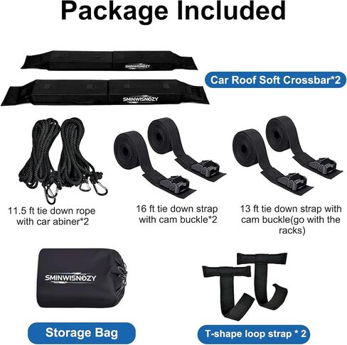 Universal Soft Roof Rack Pads with Two 16 FT Tie-Down Straps, Bow & Stern Ropes, Quick Loops & Storage Bag–Car Roof Rack for Kayak, Surfboard, SUP, Canoe–Fits Cars, SUVs, Sedans & Hatchbacks(1 Pair) in Kuwait