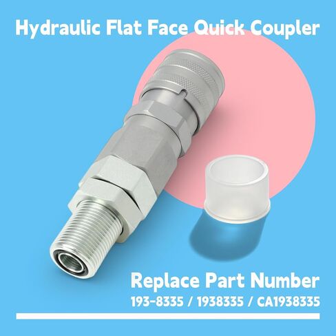 193-8335 Hydraulic Flat Face Quick Coupler Female Compatible with Caterpillar CAT 416F 420F 430F 906H 907H 247 267 216 228 236 Loaders, Replace 1938335 CA1938335 Flat Face Coupler in Kuwait