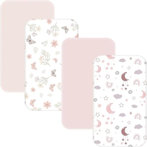 4 عبوات من ملاءات سرير بجانب السرير - ملاءات سرير مقاس 81.28 سم × 50.8 سم من أجل Baby Delight وAngelbliss وMaxi-COSI والأكثر اعتيادية بجانب السرير | ملاءة سرير جاهزة فائقة النعومة وصديقة للبشرة للفتيات in Kuwait