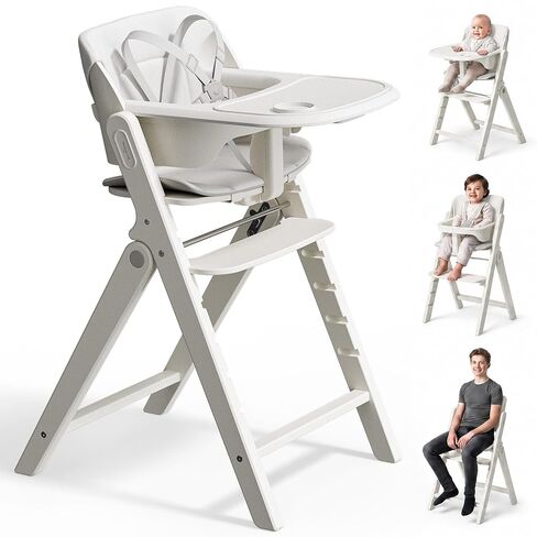 Mamazing GrowPod Pro Wooden Baby High Chair for 6 Months to 220lbs | Easy to Clean with Dual Tray, Compact Foldable Highchair for Kitchen & Dining Room, 5-Point Safety Harnesses and Guard Bar in Saudi Arabia