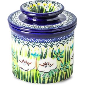 French Butter Crock with Lid for Countertop,Handpainted Floral Butter Keeper with Water Seal Line, Farmhouse Ceramic Butter Container Airtight for Soft Spreadable Butter,Housewarming Gifts in Saudi Arabia