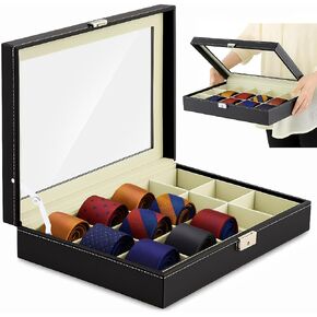 PU Leather Tie Display Case مع 15 مقصورًا ، صندوق تخزين منظم التعادل لإكسسوارات أحزمة الرجال ، حقيبة مجموعة أسود فاخرة لهدية عيد الحب عيد الأب in Kuwait