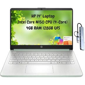HP 14 Thin Portable Student Laptop 2026, 14" HD, Intel N150, 16GB RAM, 256GB Storage (128GB UFS + 128GB microSD), 1 Year Office 365 1TB Cloud, Wi-Fi 6, HDMI, Docking Station, Webcam, Windows 11, Green in Kuwait