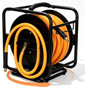 بكرة خرطوم هواء PVC مقاس 3/8 بوصة × 100 قدم، ذراع يدوي | قاعدة دوارة 360 درجة، ضاغط هواء عالي التحمل، خرطوم صناعي 300 رطل لكل بوصة مربعة، 1/4 بوصة NPT، حامل على الحائط وحامل أرضي in Kuwait