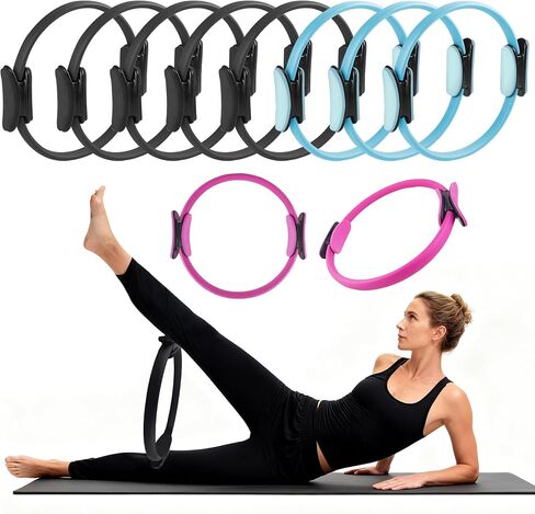 10 Pack Pilates Ring 15 Inch Magic Circle Bulk Set for Yoga and Fitness, Lightweight Portable Resistance Rings for Full Body Toning, Core Workout and Strength Training (5 Black, 3 Blue, 2 Pink) in Kuwait