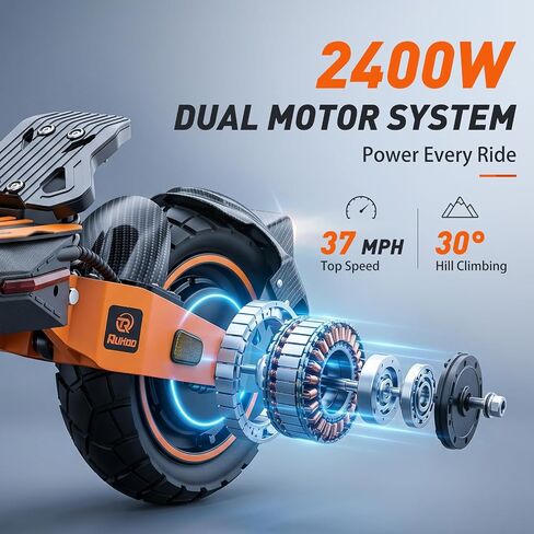 Dual Motor Electric Scooter for Adults, 2400W Power, Up to 37 MPH Top Speed & 48 Miles Range, 52V 20.8Ah Battery, Hydraulic Suspension, 10" Off-Road Tires, Foldable E Scooter with Dual Brakes in Kuwait