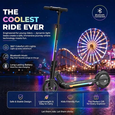سكوتر كهربائي Isinwheel S7 للأطفال الذين تتراوح أعمارهم بين 6 و14،250 واط، سكوتر كهربائي قابل للطي للأطفال مع 3 سرعات (5/8/12 ميل في الساعة)، مقبض قابل للتعديل، شاشة LED، أضواء ملونة، مكبر صوت بلوتوث، هدية للأطفال in Kuwait