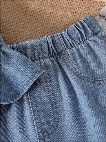 MakeMeChic Girl's 2 Piece Denim Outfits Bow Knot Crew Neck Sleeveless Button Down Top and Jorts Summer Sets in Saudi Arabia