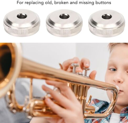 3Pcs Trumpet Valve Buttons - Silver Metal Finger Buttons Screw Piston for Trumpet Replacement(Bottom) in Kuwait