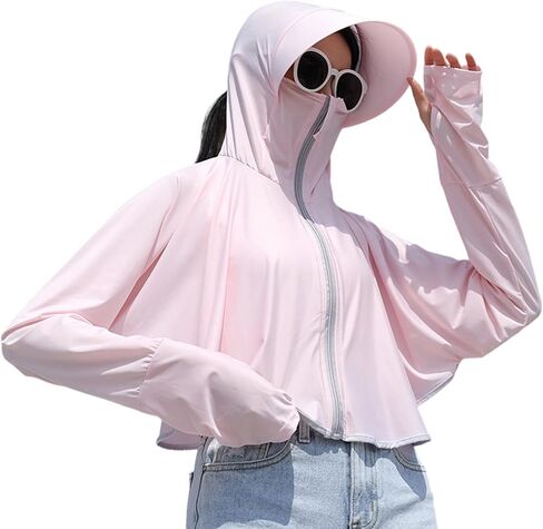 IZUS Women's Quick Dry Hoodie Shirts Crop Top Lightweight Long Sleeve Zip Athletic Jacket Hiki Workout Sun Protection in Kuwait