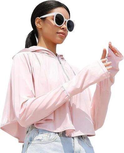 IZUS Women's Quick Dry Hoodie Shirts Crop Top Lightweight Long Sleeve Zip Athletic Jacket Hiki Workout Sun Protection in Kuwait