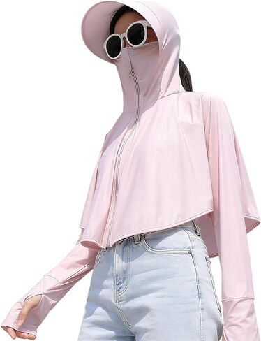 IZUS Women's Quick Dry Hoodie Shirts Crop Top Lightweight Long Sleeve Zip Athletic Jacket Hiki Workout Sun Protection in Kuwait