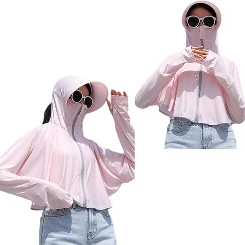 IZUS Women's Quick Dry Hoodie Shirts Crop Top Lightweight Long Sleeve Zip Athletic Jacket Hiki Workout Sun Protection in Kuwait