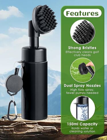 Oasser Golf Club Cleaner Golf Club Brush with Retractable Clip and Squeeze Water Bottle 10.5 Inches Holds 5 Oz of Water, Golf Accessories for Men Women Essentials Golf Gifts for Men Red & Black in Kuwait