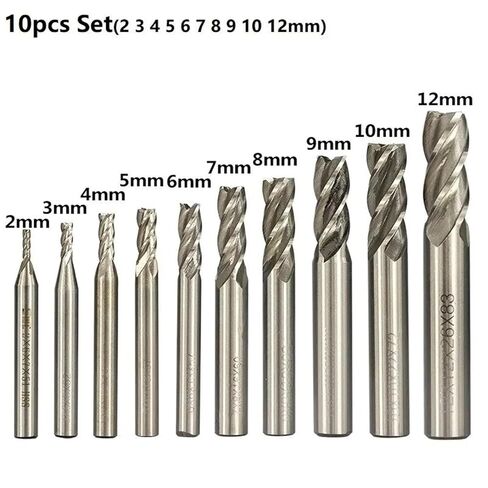 HSS Milling Cutter 4 Flute End Mill 10pcs 2-12mm for Machine Milling Tools Router Bit Metal Cutter Aluminum Milling Bit in Kuwait