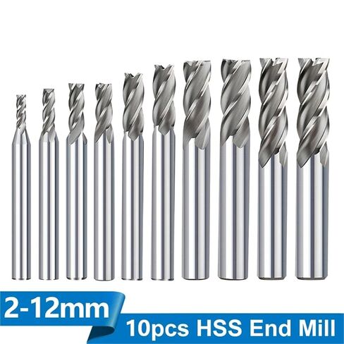 HSS Milling Cutter 4 Flute End Mill 10pcs 2-12mm for Machine Milling Tools Router Bit Metal Cutter Aluminum Milling Bit in Kuwait
