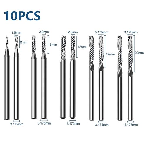 10pcs Single Flute Spiral End Mill 3.175mm Shank Carbide Milling Cutter 3D Engraving Carving Bit for Woodworking in Kuwait