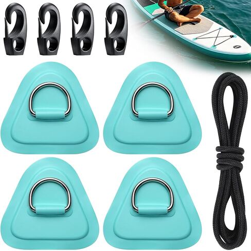 TOBWOLF 4PCS Stainless Steel Paddle Board D-Ring Kit with 12Ft Bungee Cord | PVC Patches for Inflatable SUP, Kayak & Inflatable Boat Storage, Easy Installation, Glue Not Included, Mint Green in Kuwait