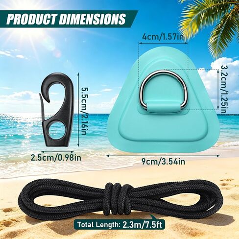 TOBWOLF 4PCS Stainless Steel Paddle Board D-Ring Kit with 12Ft Bungee Cord | PVC Patches for Inflatable SUP, Kayak & Inflatable Boat Storage, Easy Installation, Glue Not Included, Mint Green in Kuwait
