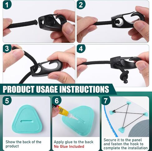TOBWOLF 4PCS Stainless Steel Paddle Board D-Ring Kit with 12Ft Bungee Cord | PVC Patches for Inflatable SUP, Kayak & Inflatable Boat Storage, Easy Installation, Glue Not Included, Mint Green in Kuwait