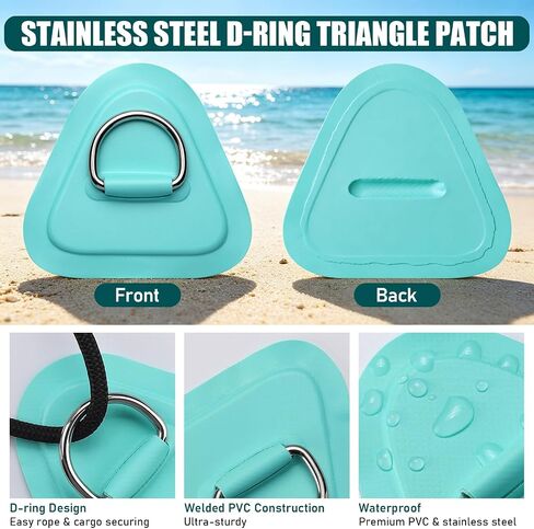 TOBWOLF 4PCS Stainless Steel Paddle Board D-Ring Kit with 12Ft Bungee Cord | PVC Patches for Inflatable SUP, Kayak & Inflatable Boat Storage, Easy Installation, Glue Not Included, Mint Green in Kuwait