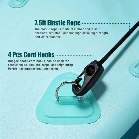 TOBWOLF 4PCS Stainless Steel Paddle Board D-Ring Kit with 12Ft Bungee Cord | PVC Patches for Inflatable SUP, Kayak & Inflatable Boat Storage, Easy Installation, Glue Not Included, Mint Green in Kuwait