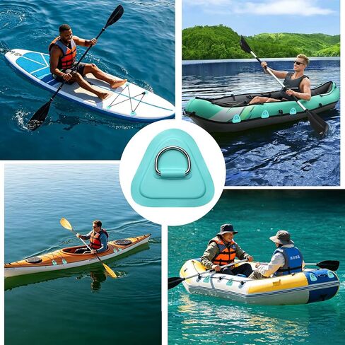 TOBWOLF 4PCS Stainless Steel Paddle Board D-Ring Kit with 12Ft Bungee Cord | PVC Patches for Inflatable SUP, Kayak & Inflatable Boat Storage, Easy Installation, Glue Not Included, Mint Green in Kuwait